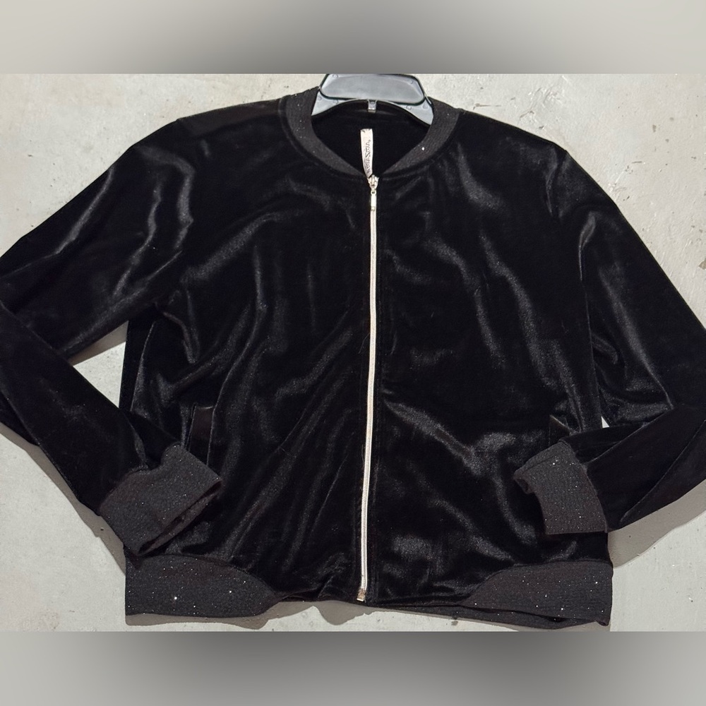 Spense Black Velvet Zip-Up Jacket